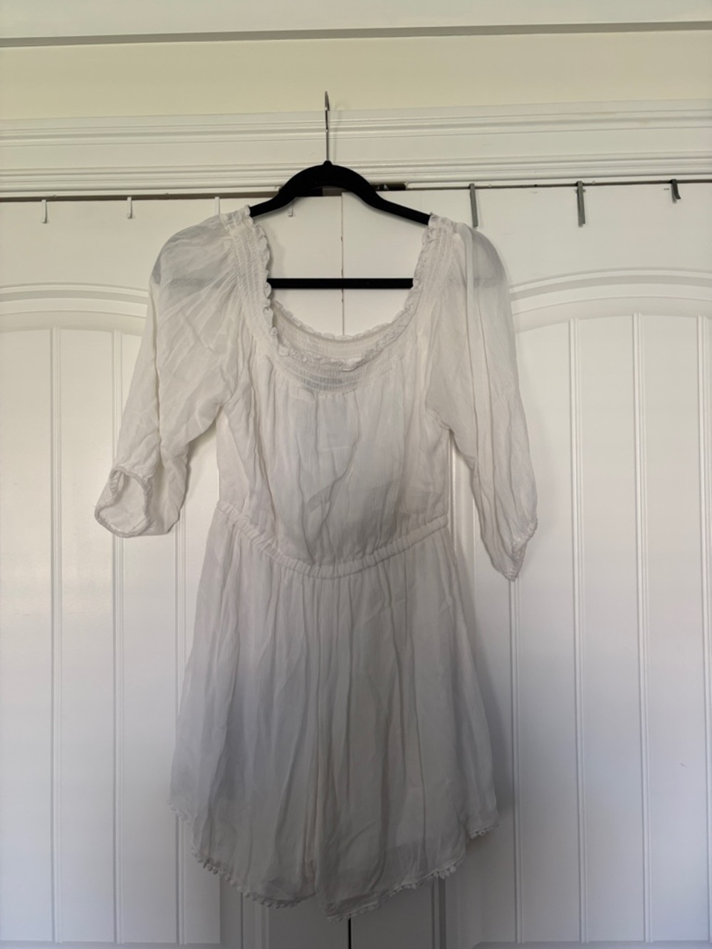 Blue Rain White Boho Peasant Dress